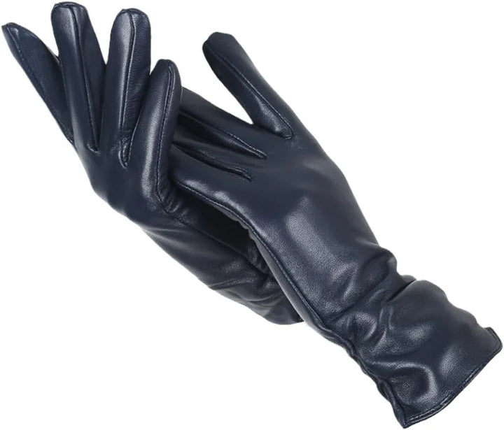 Klasyczne Skórzane Rękawiczki Damskie - LuxLeather-Ciemnoniebieski-S-Trend Polska