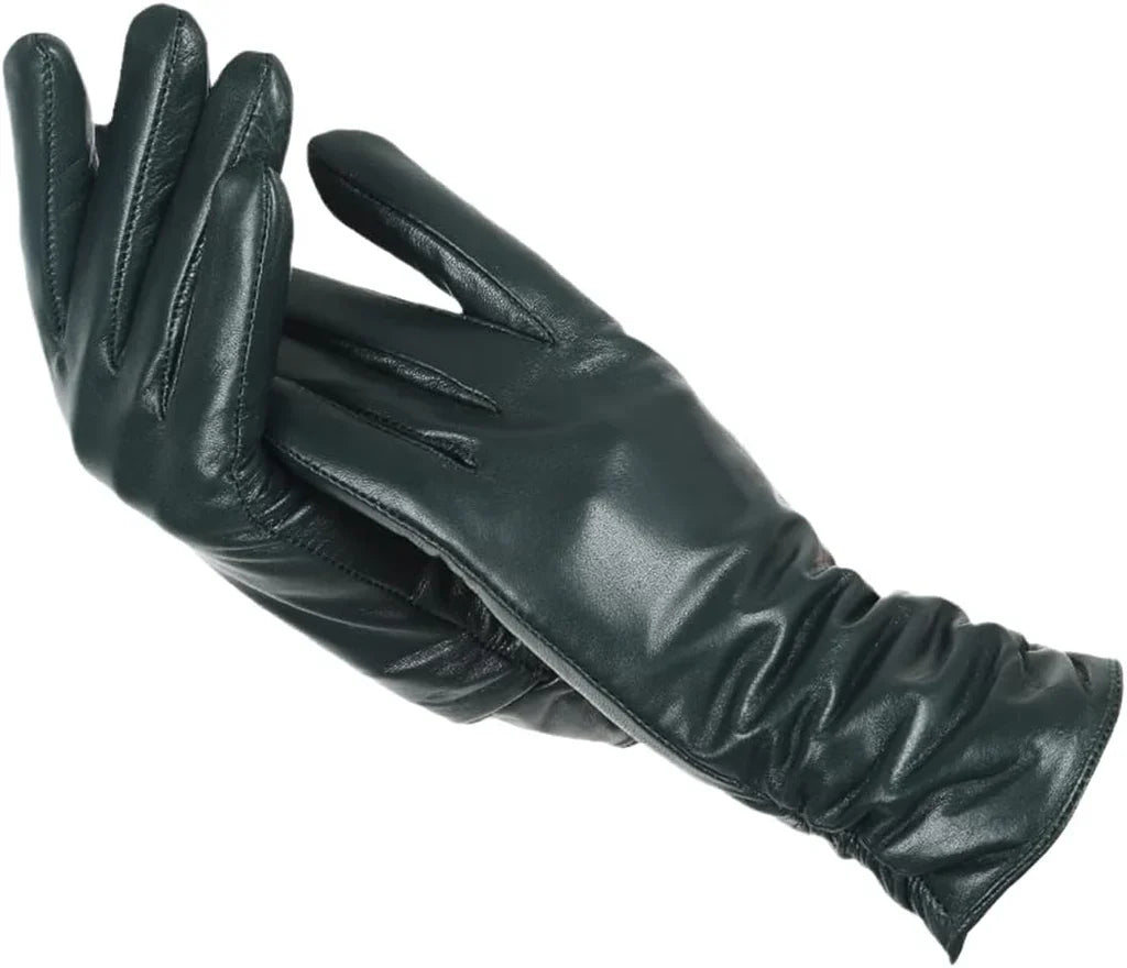 Klasyczne Skórzane Rękawiczki Damskie - LuxLeather-Ciemnozielony-S-Trend Polska