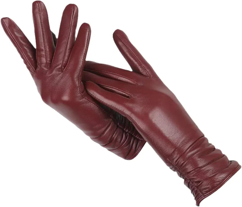 Klasyczne Skórzane Rękawiczki Damskie - LuxLeather-Czerwono-brązowy-S-Trend Polska
