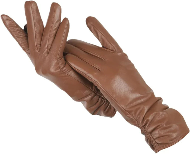 Klasyczne Skórzane Rękawiczki Damskie - LuxLeather-Khaki-S-Trend Polska