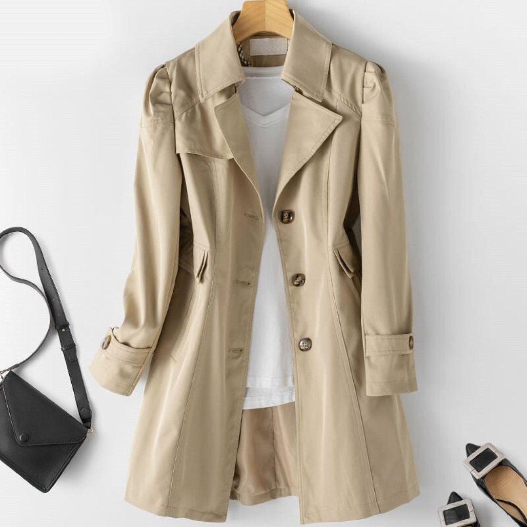 Klasyczny płaszcz damski - Amelia-Khaki-S-Trend Polska