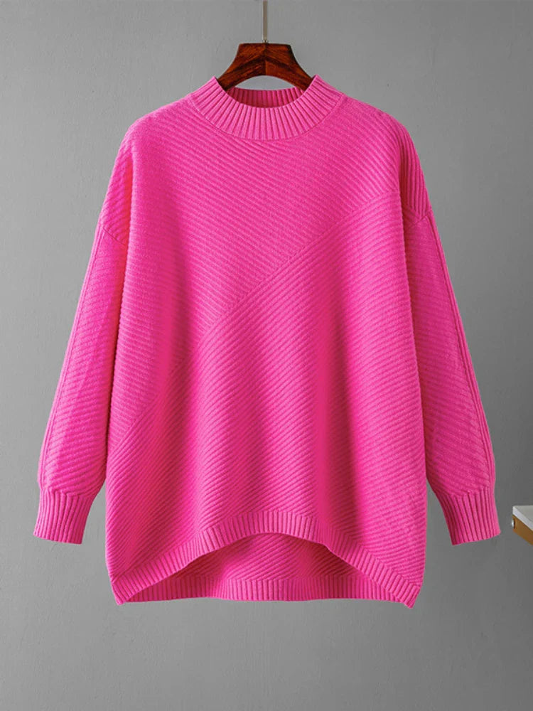 Klasyczny Sweter Damski - Evelina-Różowy-Jedna rozmiar-Trend Polska