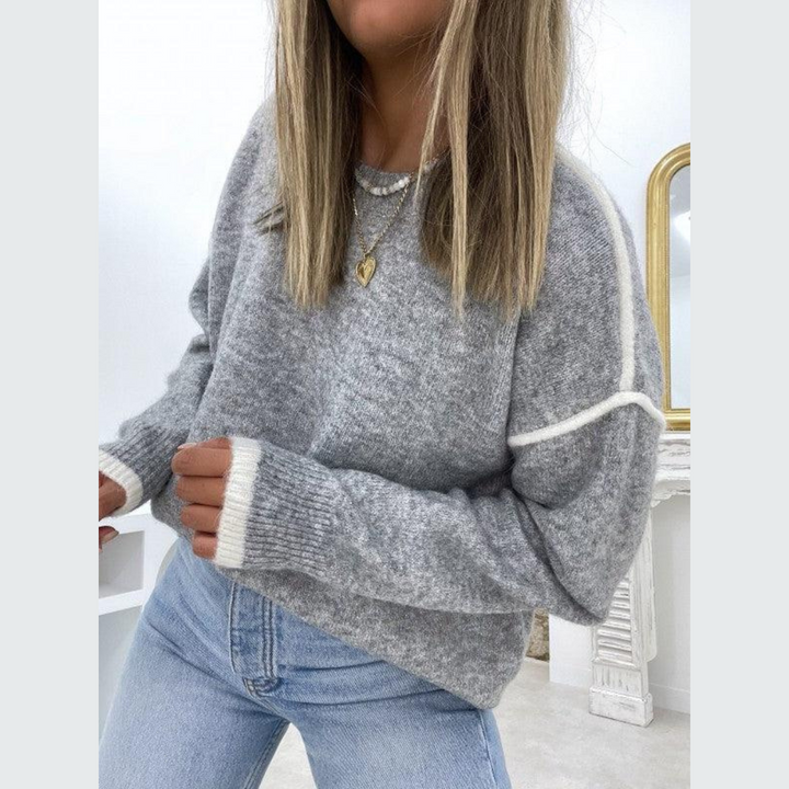 Klasyczny szary sweter damski z okrągłym dekoltem - Noor-S-Trend Polska