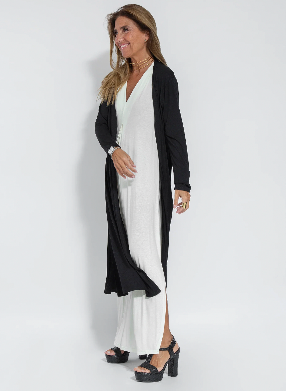 Kleid z dopasowaniem z kamizelką – Valentina-Biała sukienka + czarna kamizelka-S-Trend Polska