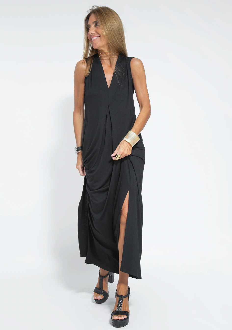 Kleid z dopasowaniem z kamizelką – Valentina-Czarna sukienka + czarna kamizelka-S-Trend Polska