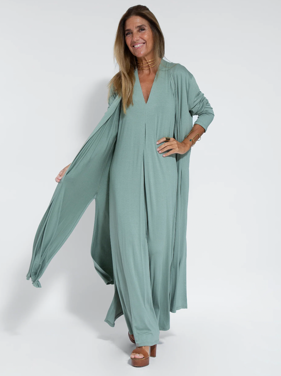 Kleid z dopasowaniem z kamizelką – Valentina-Turkusowa sukienka + kamizelka w kolorze turkusowym-S-Trend Polska