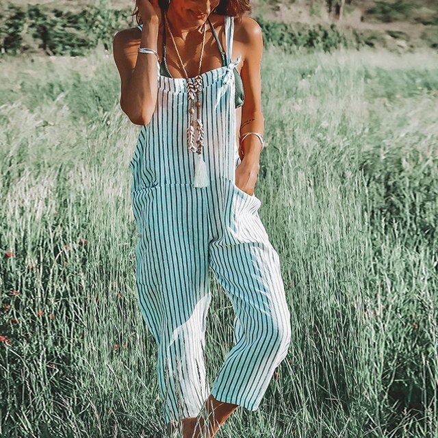 Kobieta Letni Jumpsuit z Regulowanymi Ramiączkami i Wąskimi Nogawkami – Mireya-Biały-S-Trend Polska