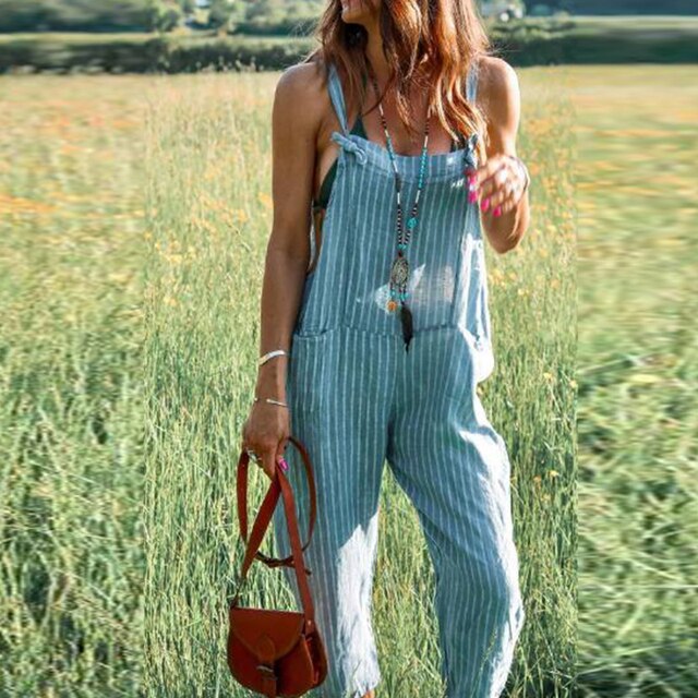Kobieta Letni Jumpsuit z Regulowanymi Ramiączkami i Wąskimi Nogawkami – Mireya-Błękitny-S-Trend Polska