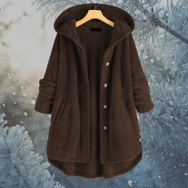 Kobieta Zimowa Fleece Kurtka z Kapturem - Nova-Ciemnobrązowy-S-Trend Polska