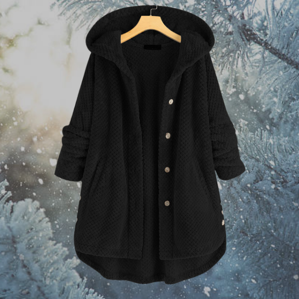 Kobieta Zimowa Fleece Kurtka z Kapturem - Nova-Czarny-S-Trend Polska