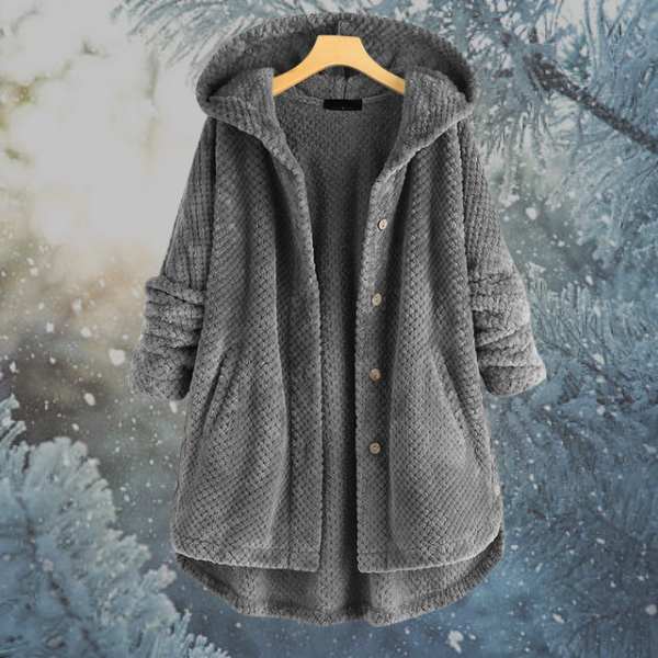 Kobieta Zimowa Fleece Kurtka z Kapturem - Nova-Szary-S-Trend Polska