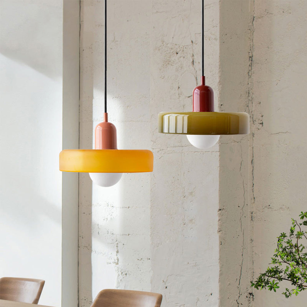 Kolorowa Lampa Wisząca w stylu Bauhaus - StiloGlas-25 x 18 cm-Zielony-Różowy-Trend Polska