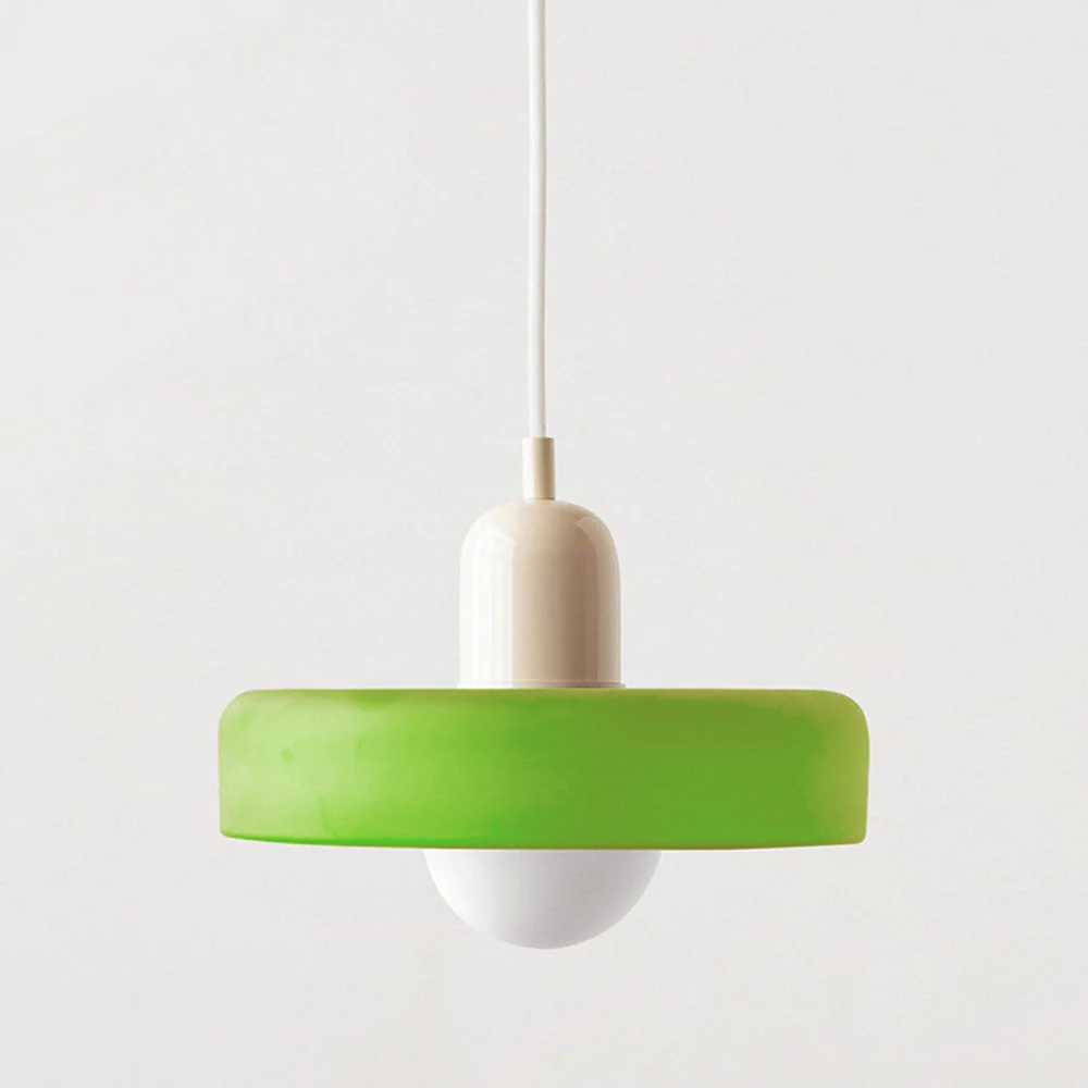 Kolorowa Lampa Wisząca w stylu Bauhaus - StiloGlas-25 x 18 cm-Zimna zieleń-Beżowy-Trend Polska