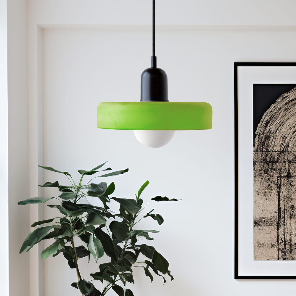 Kolorowa Lampa Wisząca w stylu Bauhaus - StiloGlas-25 x 18 cm-Zimna zieleń-Czarny-Trend Polska