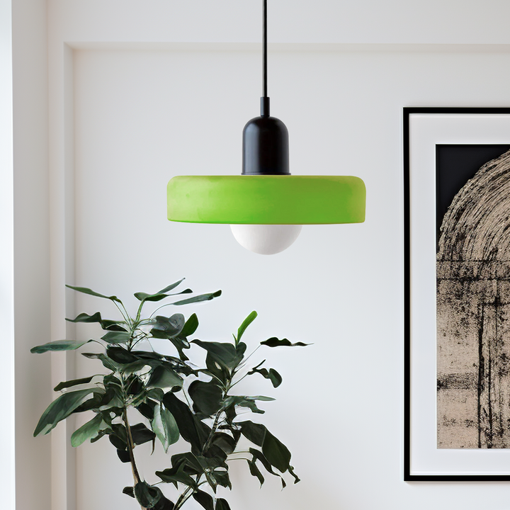Kolorowa Lampa Wisząca w stylu Bauhaus - StiloGlas-25 x 18 cm-Zimna zieleń-Czarny-Trend Polska
