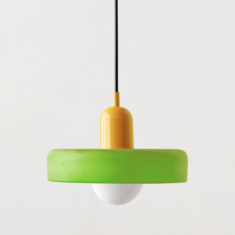 Kolorowa Lampa Wisząca w stylu Bauhaus - StiloGlas-25 x 18 cm-Zimna zieleń-Żółty-Trend Polska