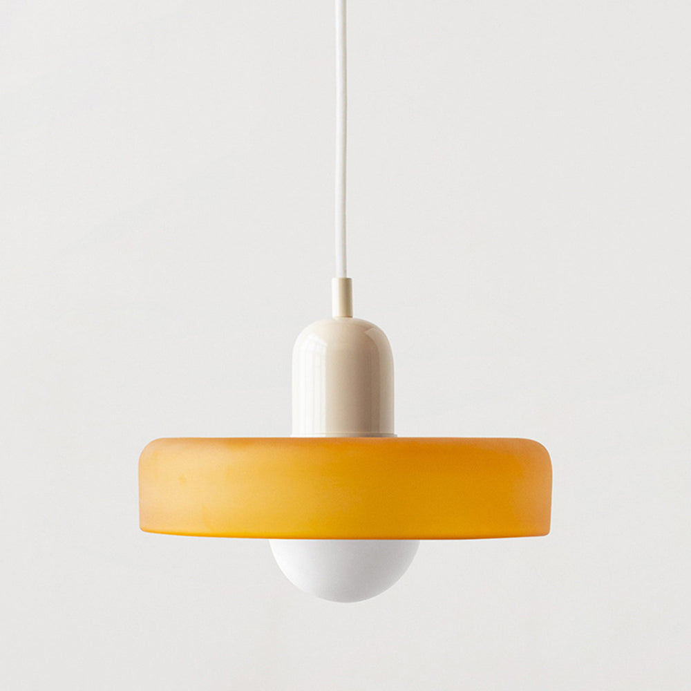 Kolorowa Lampa Wisząca w stylu Bauhaus - StiloGlas-25 x 18 cm-Żółty-Beżowy-Trend Polska