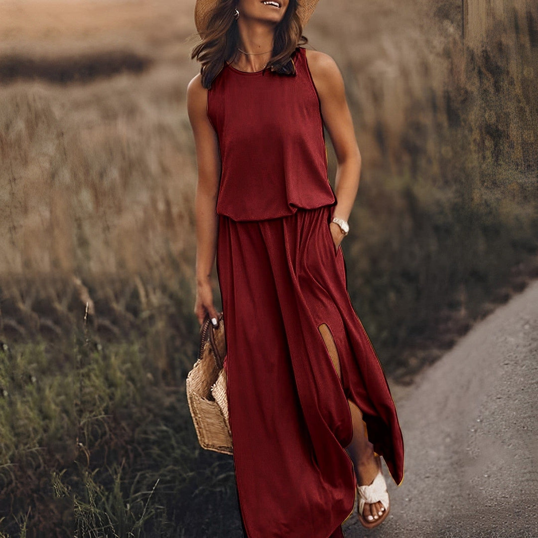 Kolorowa Stylowa Sukienka Letnia - Sophie Richter-Bordeaux czerwony-S-50% ZNIŻKI!-Trend Polska