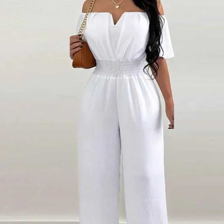 Kombinezon Off-Shoulder z Krótkimi Rękawami – Lina-Biały-S-Trend Polska