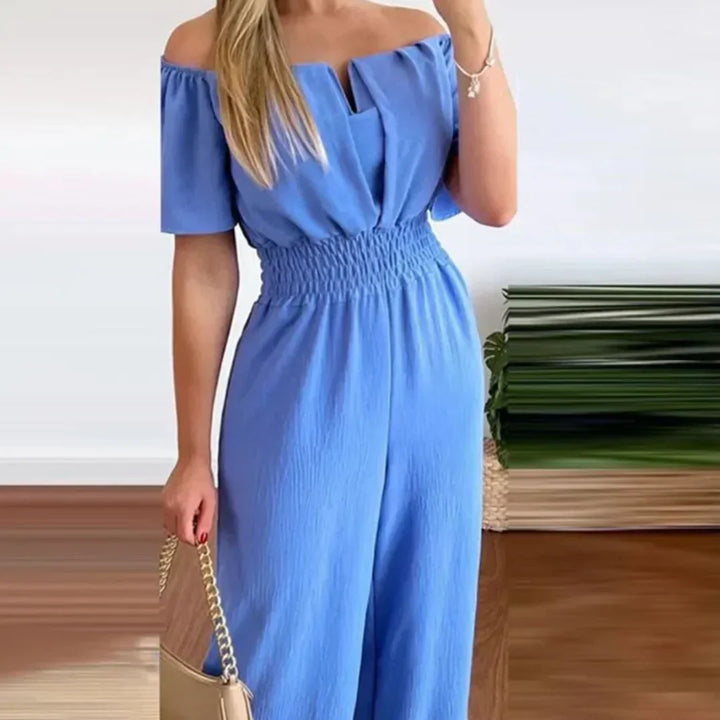 Kombinezon Off-Shoulder z Krótkimi Rękawami – Lina-Jasnoniebieski-S-Trend Polska