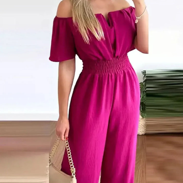 Kombinezon Off-Shoulder z Krótkimi Rękawami – Lina-Różowy-S-Trend Polska