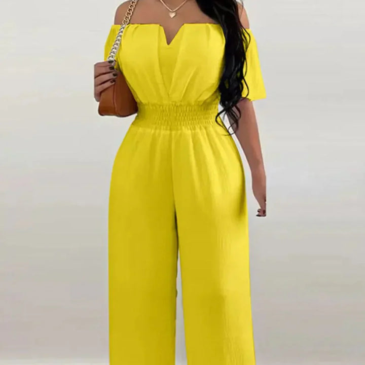 Kombinezon Off-Shoulder z Krótkimi Rękawami – Lina-Żółty-S-Trend Polska