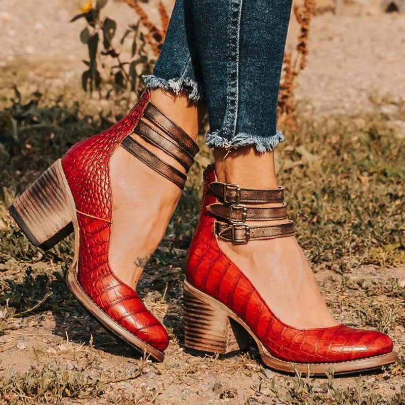 Komfortowe i stylowe damskie skórzane buty z antypoślizgową podeszwą – Amalia-Czerwony 2-34-Trend Polska
