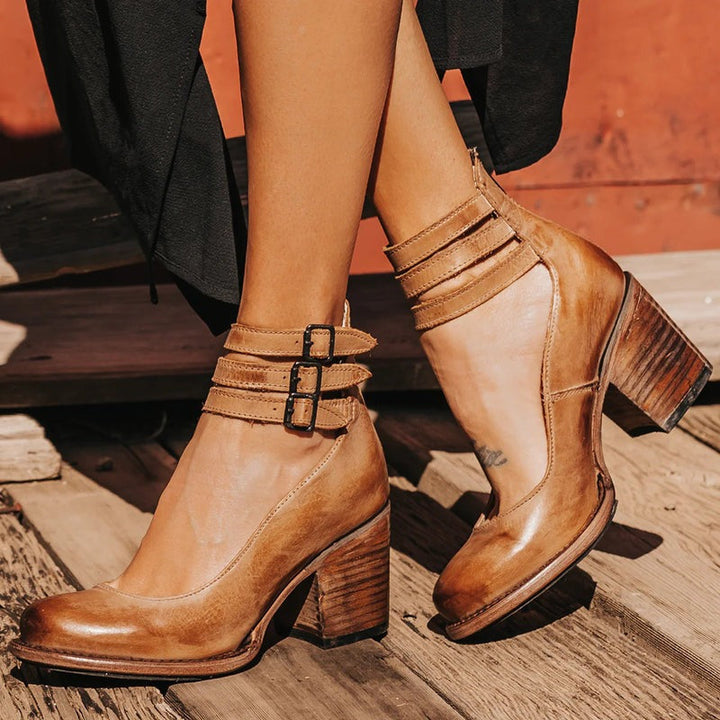 Komfortowe i stylowe damskie skórzane buty z antypoślizgową podeszwą – Amalia-Brązowy-34-Trend Polska