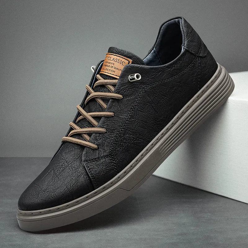 Komfortowe skórzane sneakersy męskie Oxford - Ethan-38-Czarny-Trend Polska
