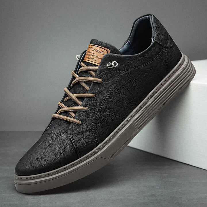 Komfortowe skórzane sneakersy męskie Oxford - Ethan-38-Czarny-Trend Polska