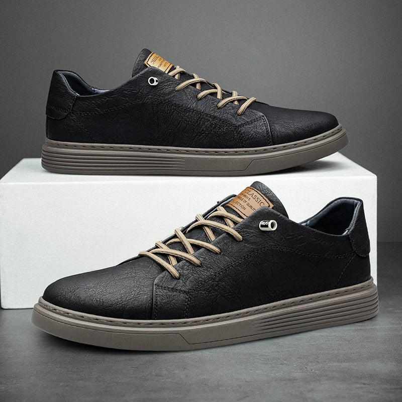 Komfortowe skórzane sneakersy męskie Oxford - Ethan-38-Czarny-Trend Polska