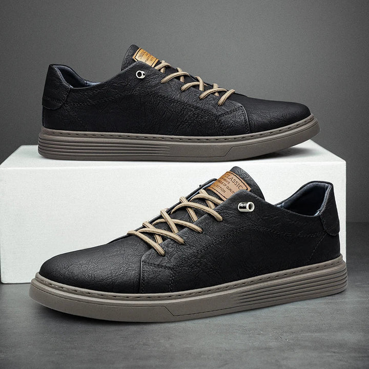 Komfortowe skórzane sneakersy męskie Oxford - Ethan-38-Czarny-Trend Polska