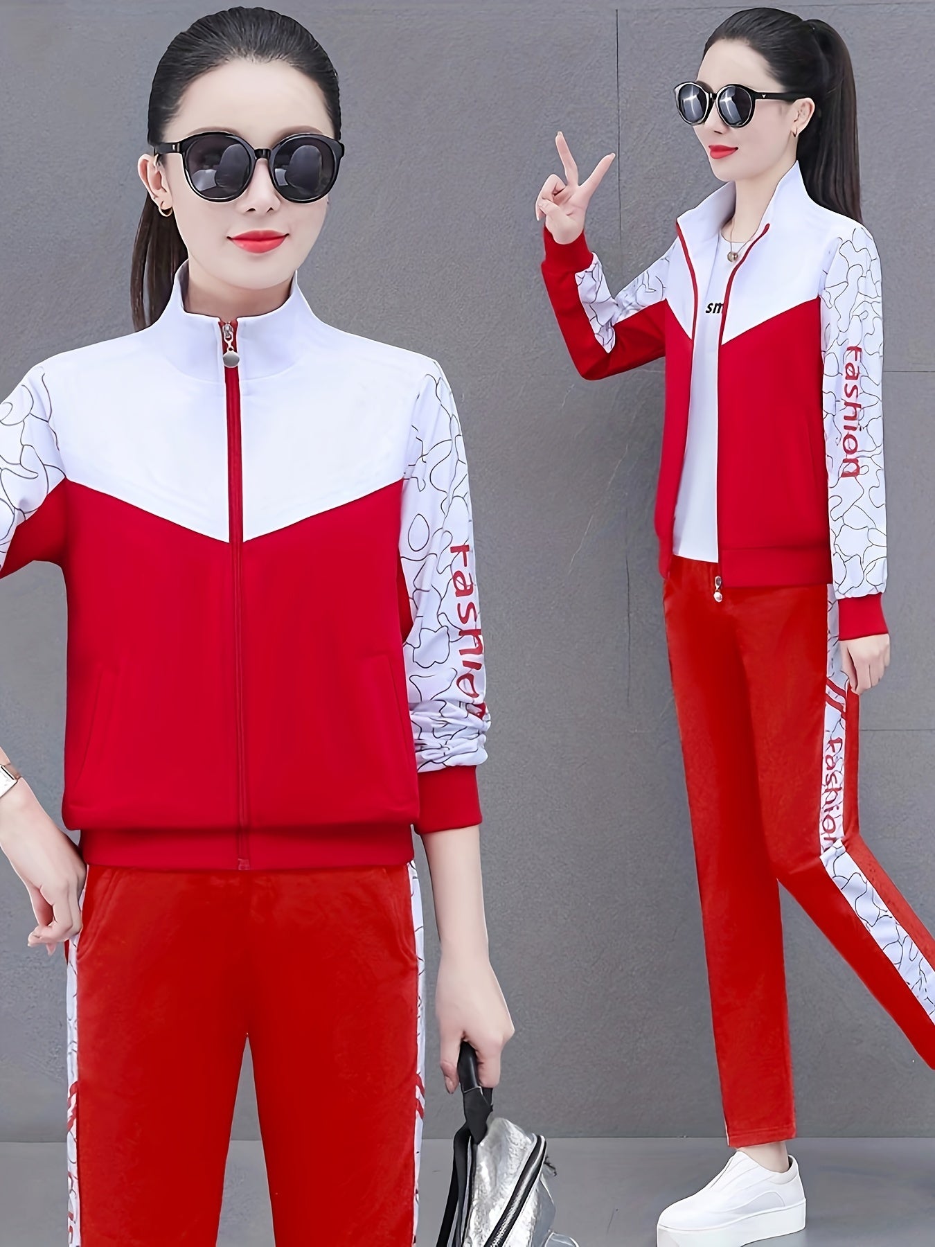 Komfortowy i Stylowy Dres dla Kobiet - Sabine-Czerwony - Czerwony-M-Trend Polska