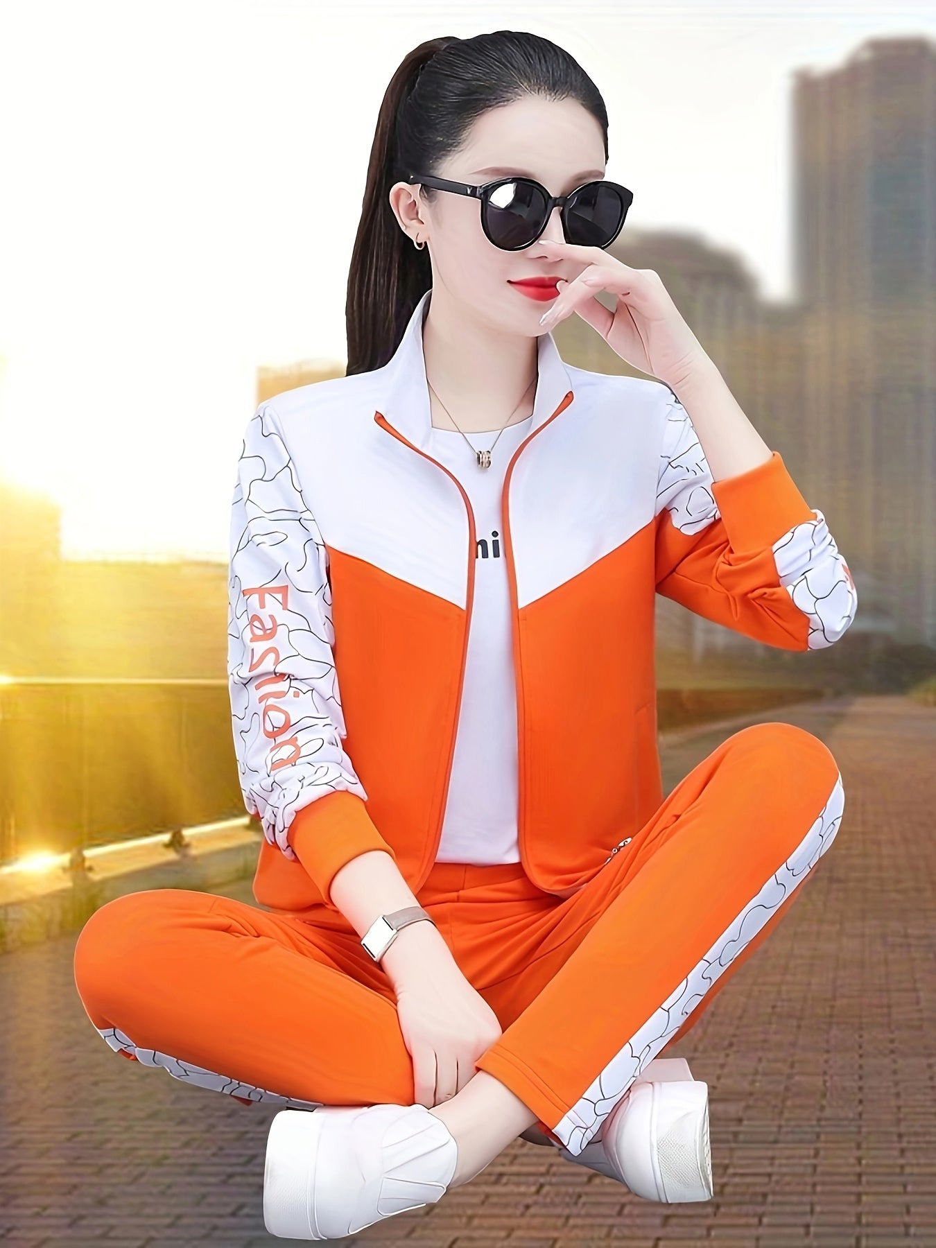 Komfortowy i Stylowy Dres dla Kobiet - Sabine-Pomarańczowy - Pomarańczowy-M-Trend Polska