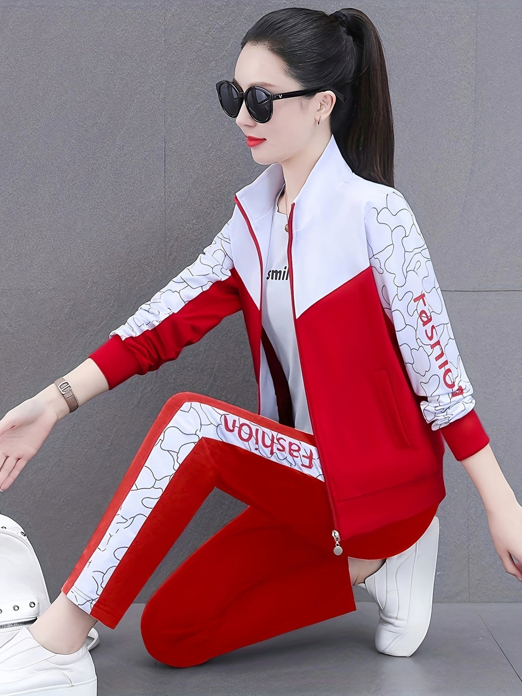 Komfortowy i Stylowy Dres dla Kobiet - Sabine-Pomarańczowy - Biały-M-Trend Polska