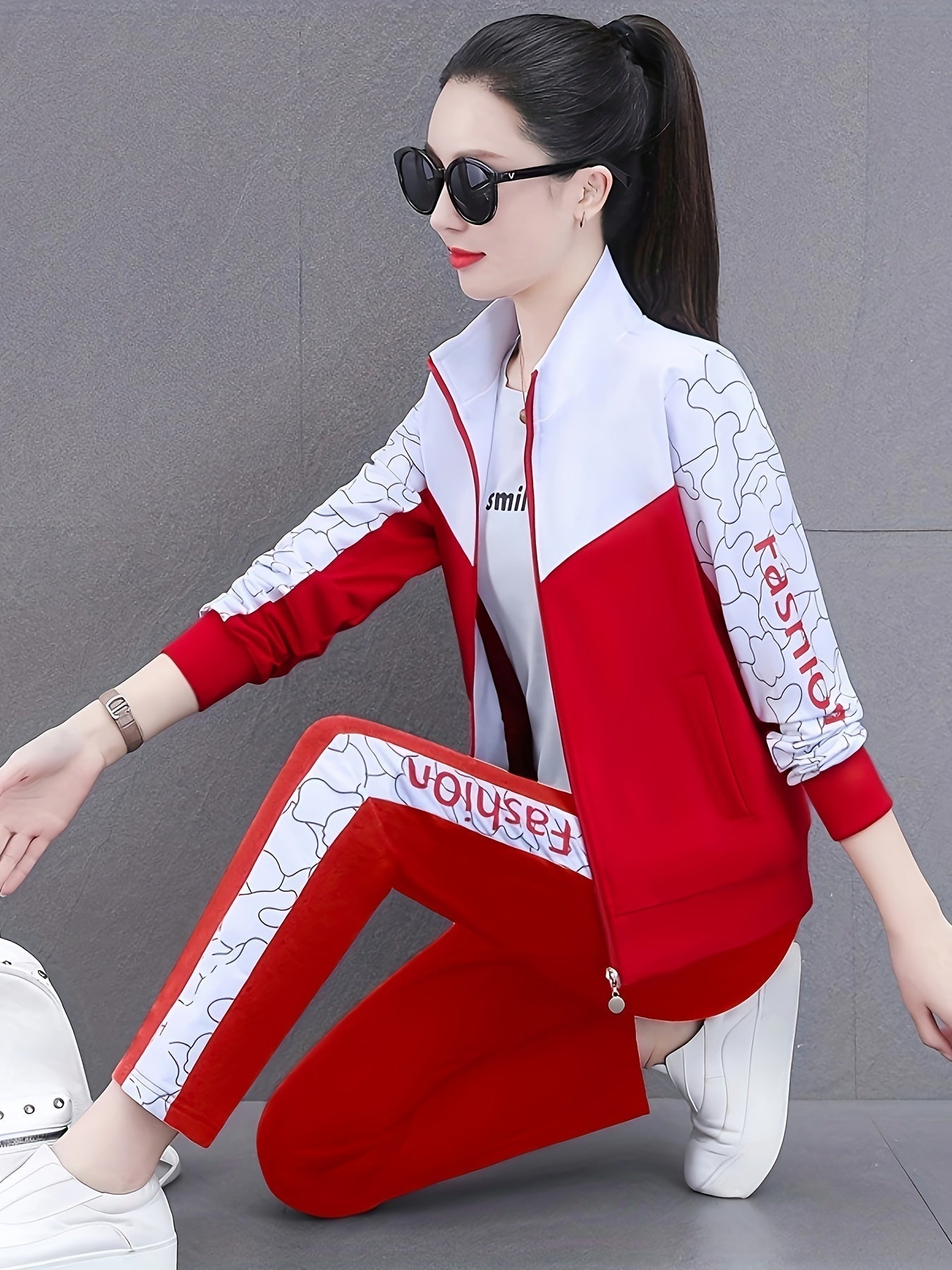 Komfortowy i Stylowy Dres dla Kobiet - Sabine-Pomarańczowy - Biały-M-Trend Polska