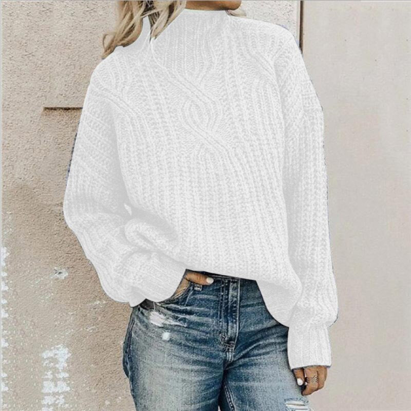 Komfortowy sweter z dzianiny z golfem - Elise-Biały-XS-Trend Polska