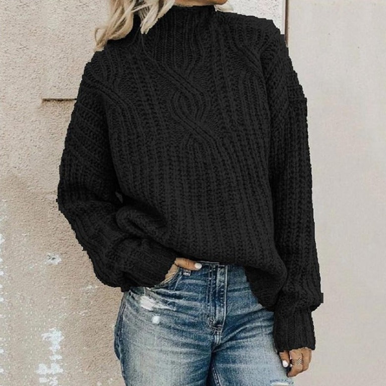 Komfortowy sweter z dzianiny z golfem - Elise-Czarny-XS-Trend Polska