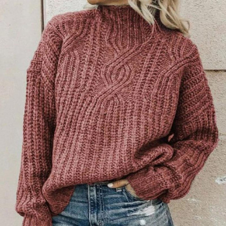 Komfortowy sweter z dzianiny z golfem - Elise-Różowy-XS-Trend Polska