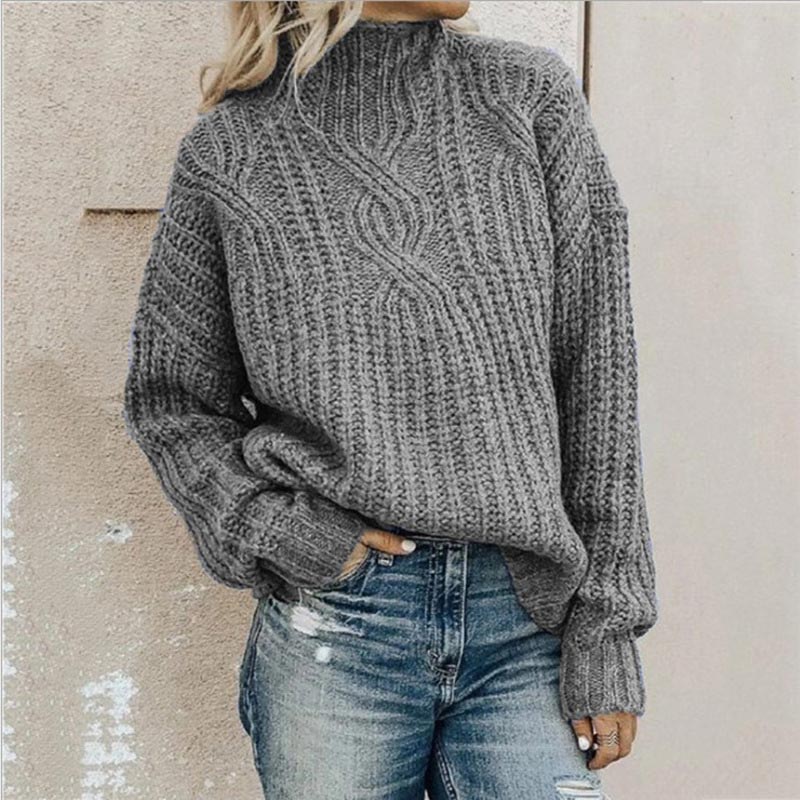 Komfortowy sweter z dzianiny z golfem - Elise-Szary-XS-Trend Polska