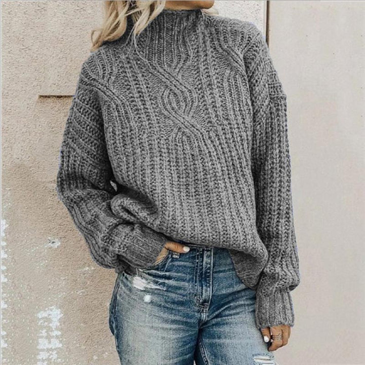 Komfortowy sweter z dzianiny z golfem - Elise-Szary-XS-Trend Polska