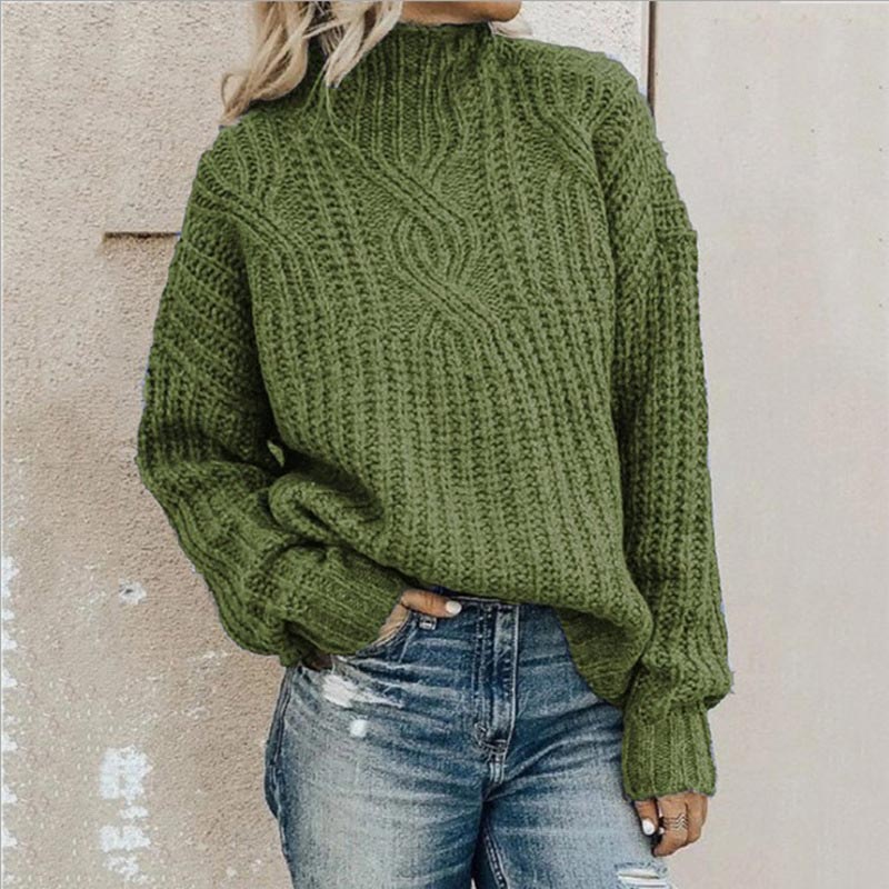 Komfortowy sweter z dzianiny z golfem - Elise-Zielony-XS-Trend Polska