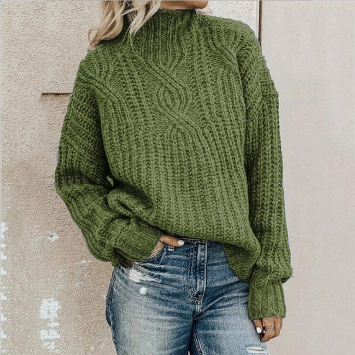 Komfortowy sweter z dzianiny z golfem - Elise-Zielony-XS-Trend Polska