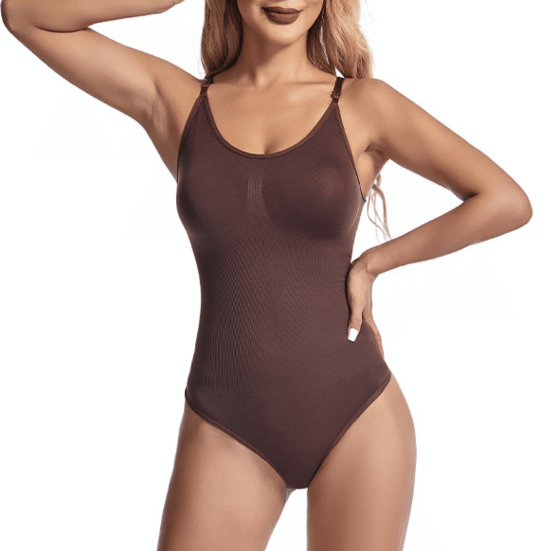 Korygujący bezszwowy bodysuit string – Aveline-brązowy-S-Trend Polska