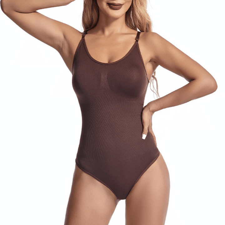 Korygujący bezszwowy bodysuit string – Aveline-brązowy-S-Trend Polska