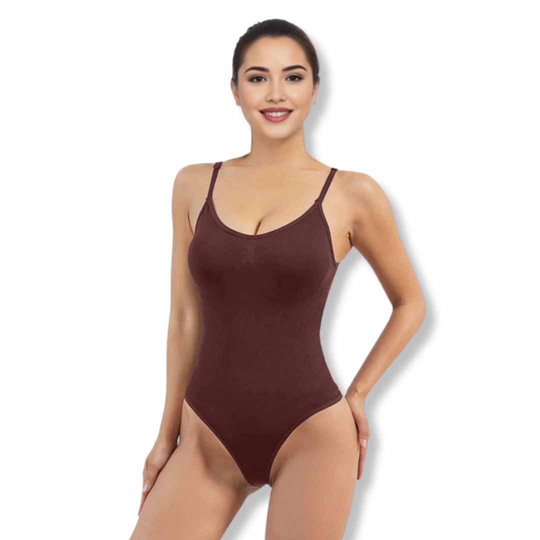 Korygujący bezszwowy bodysuit string – SculptEase-Brązowy-S-Trend Polska