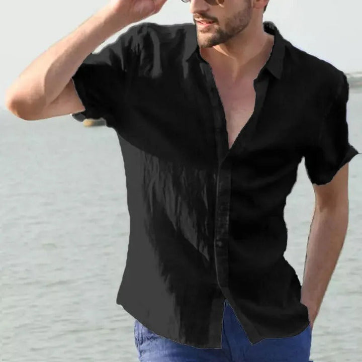 Koszula męska z krótkim rękawem – Matteo-Czarny-S-Trend Polska