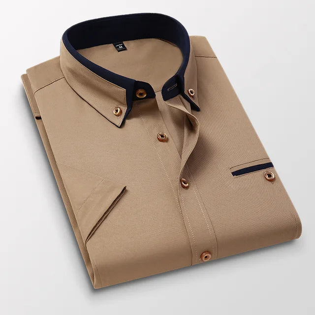Koszula męska z krótkim rękawem - Victor-Khaki-M-Trend Polska