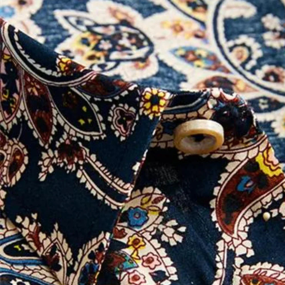 Koszula męska z kwiatowym wzorem i krótkim rękawem – Florado-Pomarańczowy-S-Trend Polska