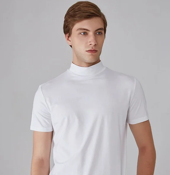 Koszulka funkcjonalna z kołnierzem typu turtleneck dla mężczyzn – Adrian-Biały-S-Trend Polska